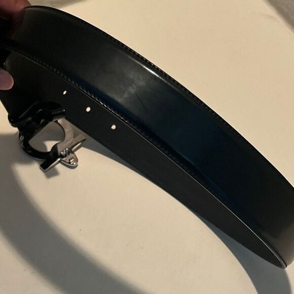 Salvatore Ferragamo Gancini Buckle Belt Black Leather Silver Logo Unisex 29\